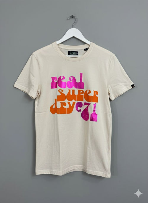 Graphic Print T-Shirt with Retro Metallic Text Design