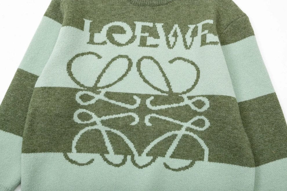 Branded  Green Striped Logo Pullover