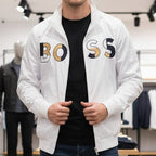 Premium White Logo Zip-Up Jacket