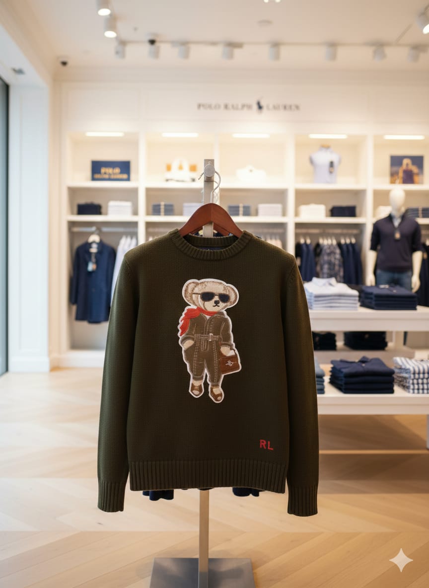 Stylish Teddy Bear Graphic Crew Neck Pullover
