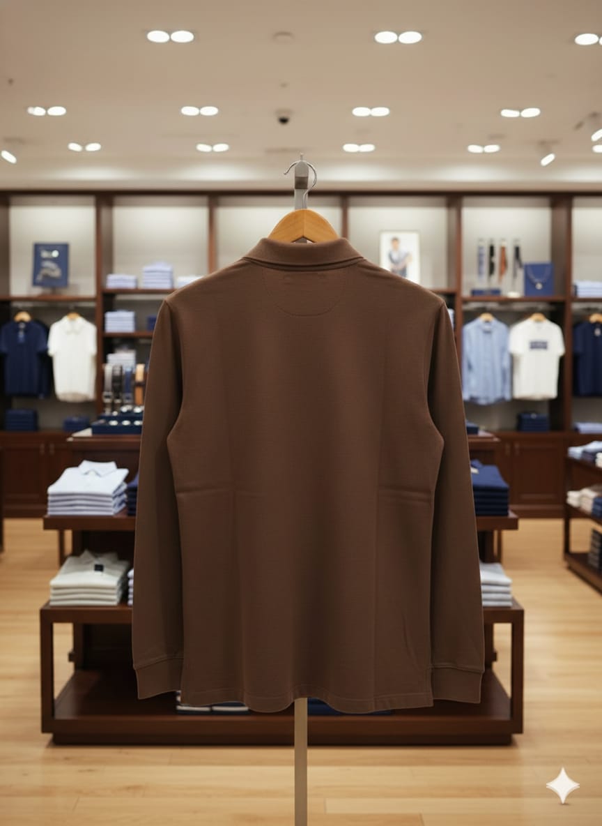 Classic Brown Long-Sleeve Polo T-Shirt – Smart Casual Style