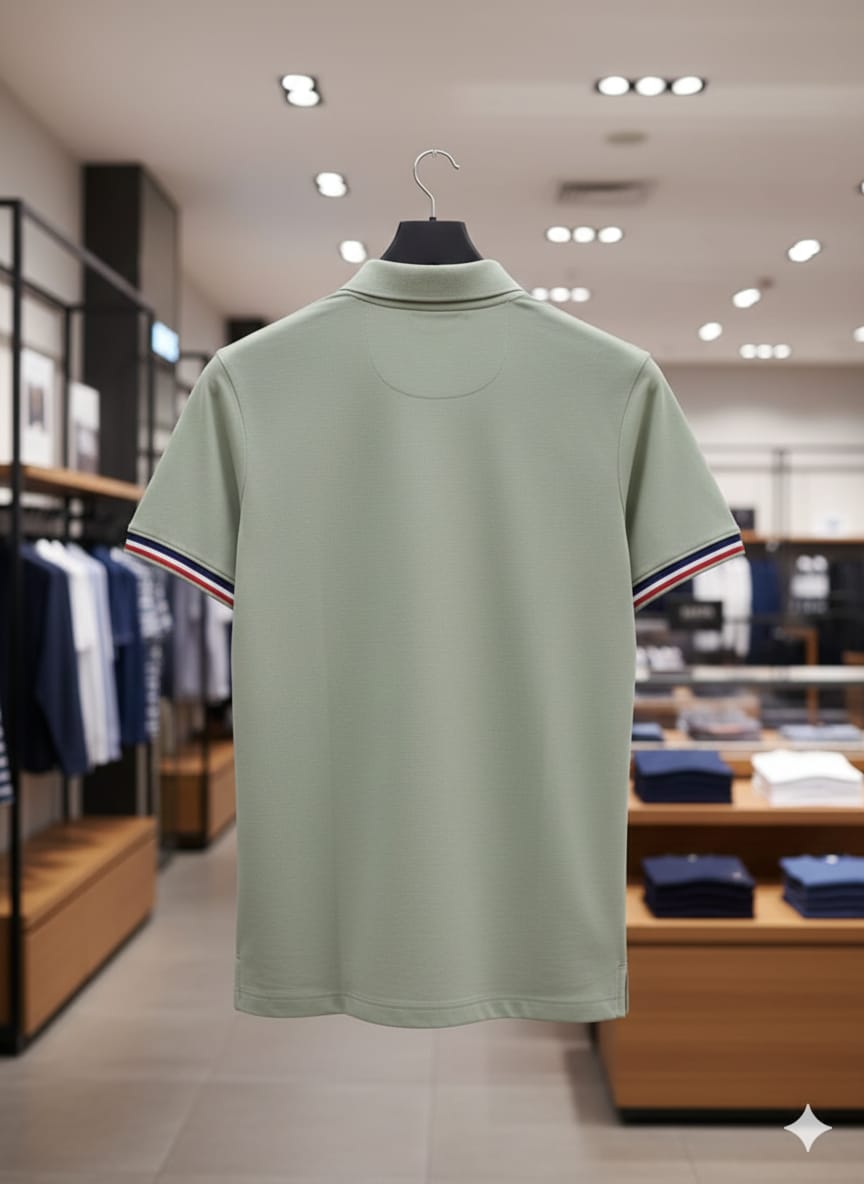 Men’s Premium Sage Green Polo T-Shirt Classic Fit with Tipped Sleeves