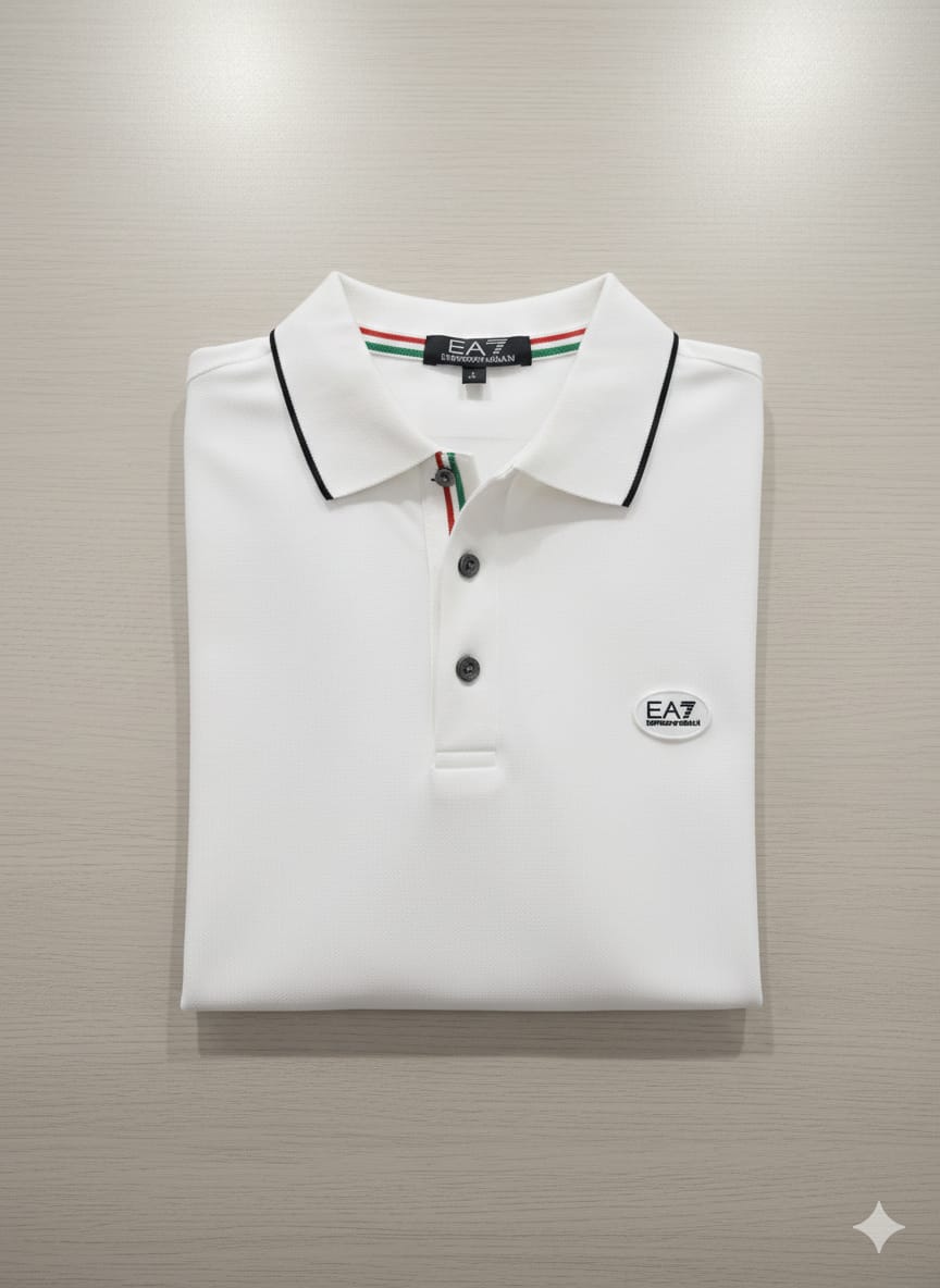 Men’s Premium White Full Sleeve Polo T-Shirt Classic Collar with Logo Detail