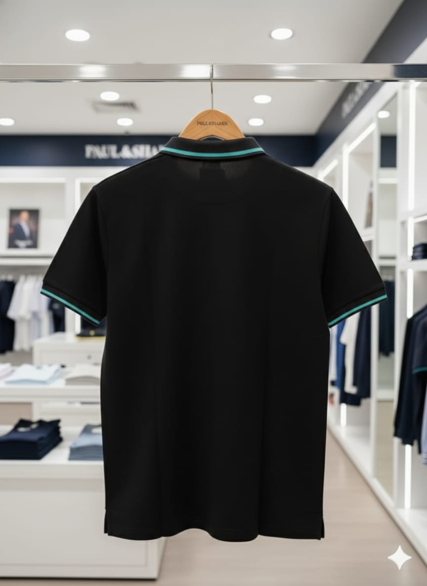 Men’s Premium Black Polo T-Shirt with Contrast Collar & Logo