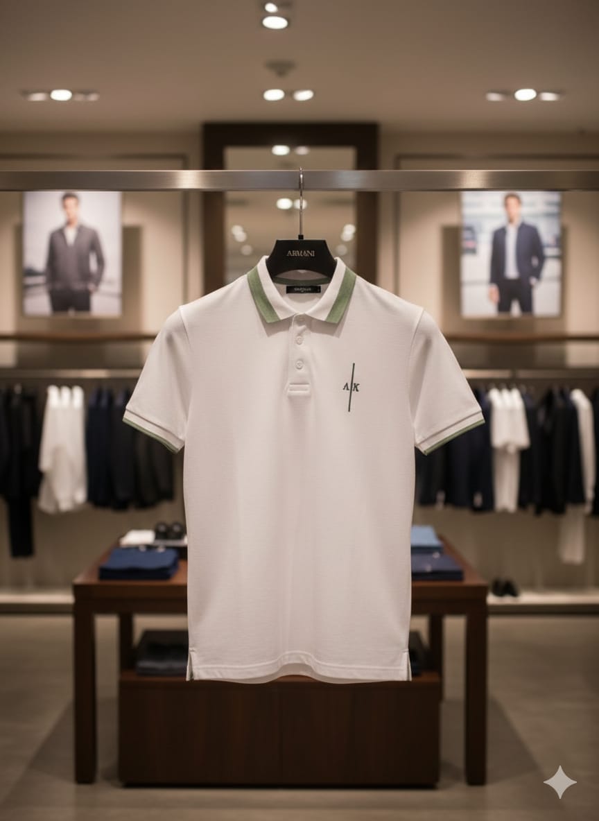 Men’s Premium White Polo T-Shirt with Green Trim