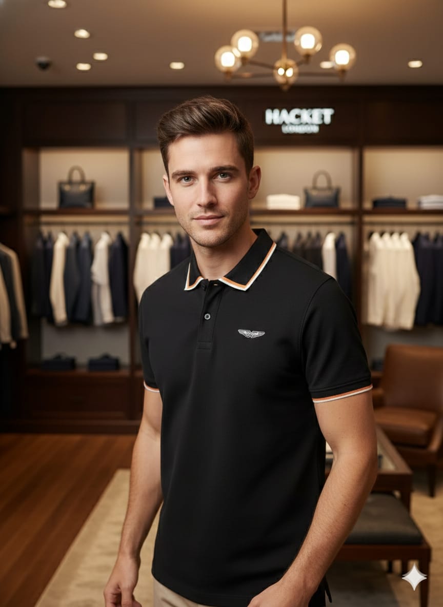 Classic Black Polo T-Shirt with Contrast Trim