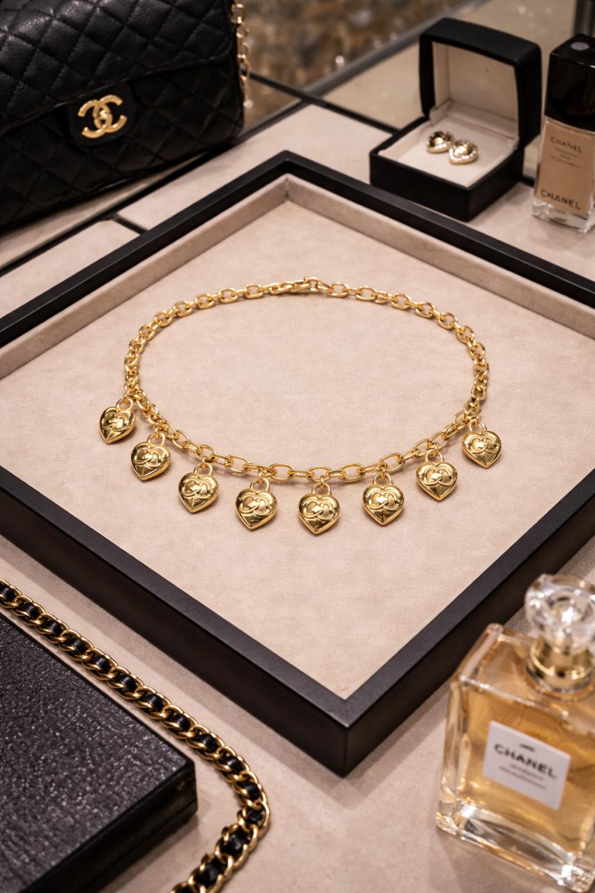 Women’s Premium Gold-Tone Charm Necklace with Heart Pendants