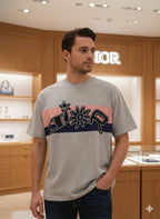 Premium Grey Classic T-Shirt with Iconic Brand Logo Stripe