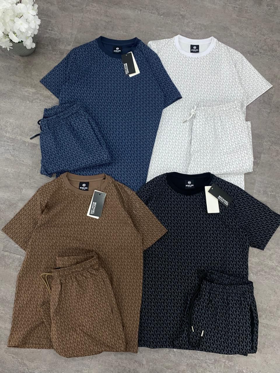 Premium Monogram Print T-Shirt & Shorts Co-Ord Set for Men