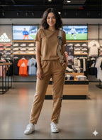 Women's Premium Brown T-Shirt & Track Pants Co-Ord Set – Casual Sportswear Outfit
