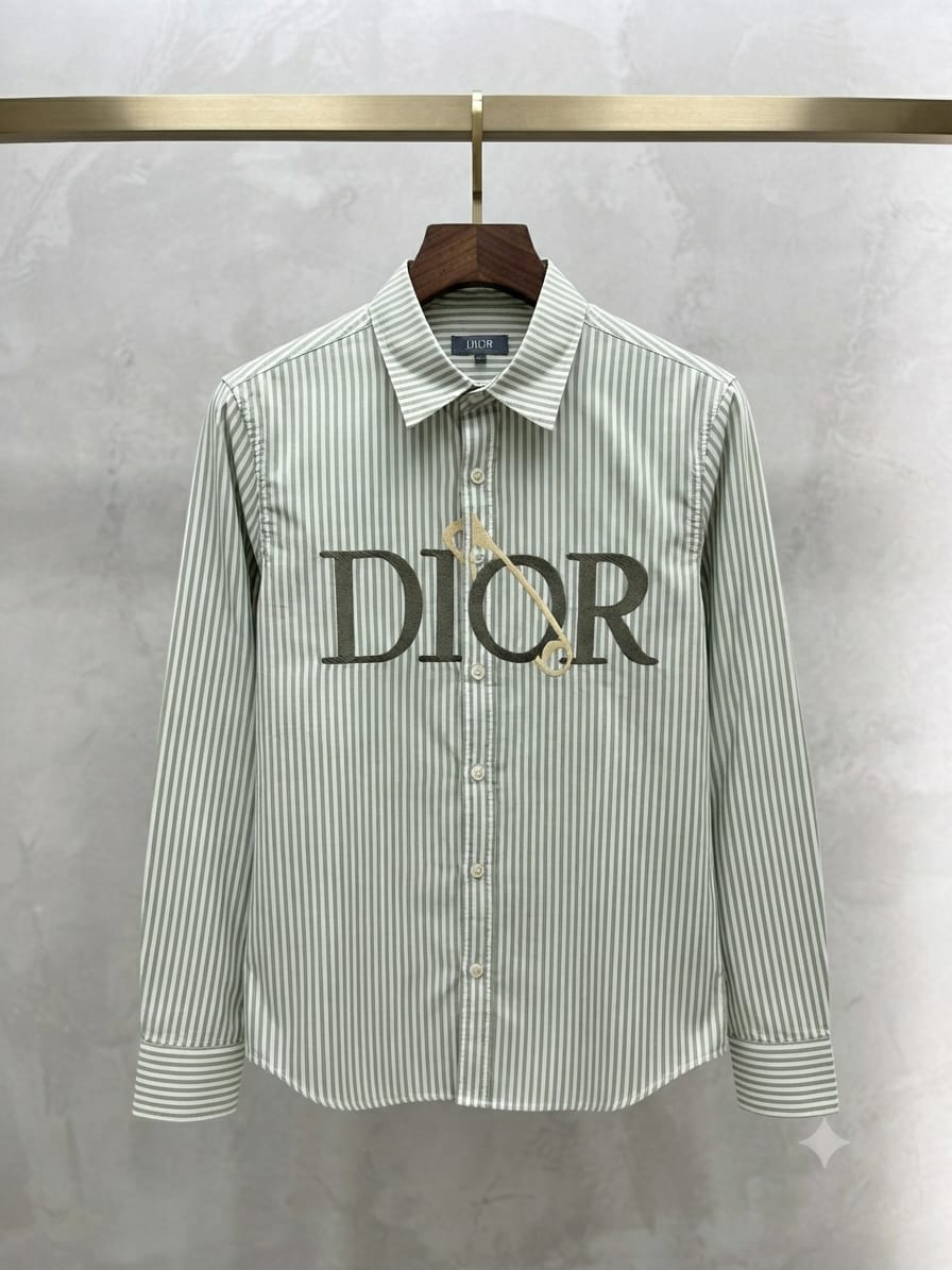 Men Premium Olive Green Striped Full Sleeve Casual Shirt with Chest Graphic Detail