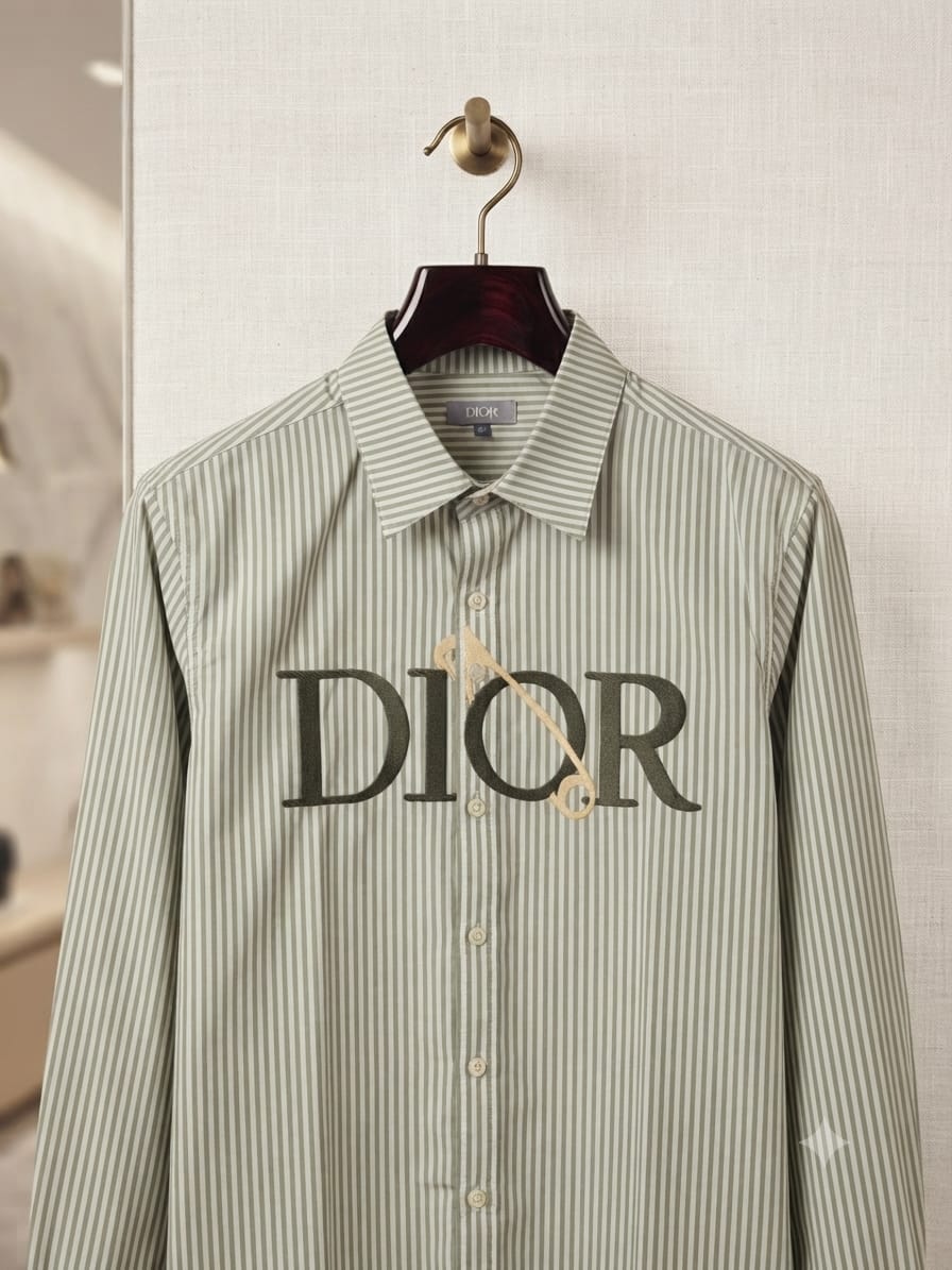 Men Premium Olive Green Striped Full Sleeve Casual Shirt with Chest Graphic Detail