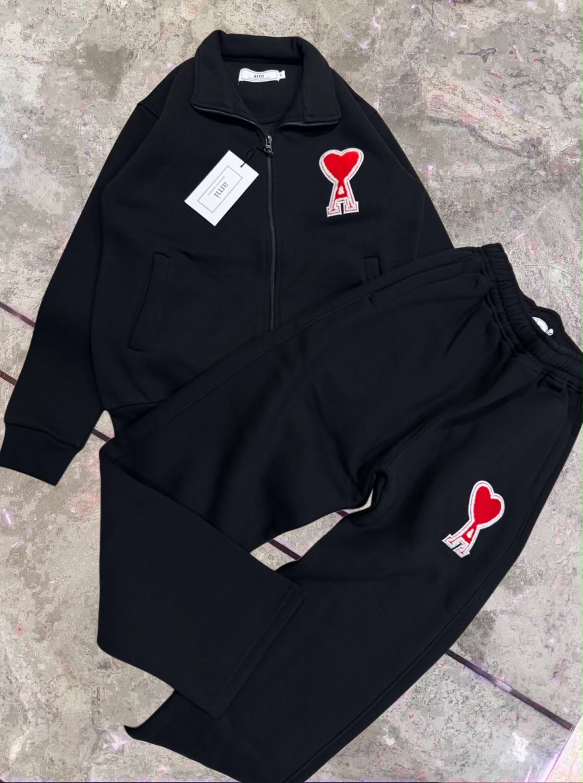 Women Heart Patch Zip-Up Tracksuit Set