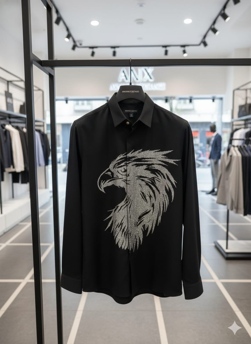 Premium Black Full-Sleeve Eagle Graphic Shirt for Men