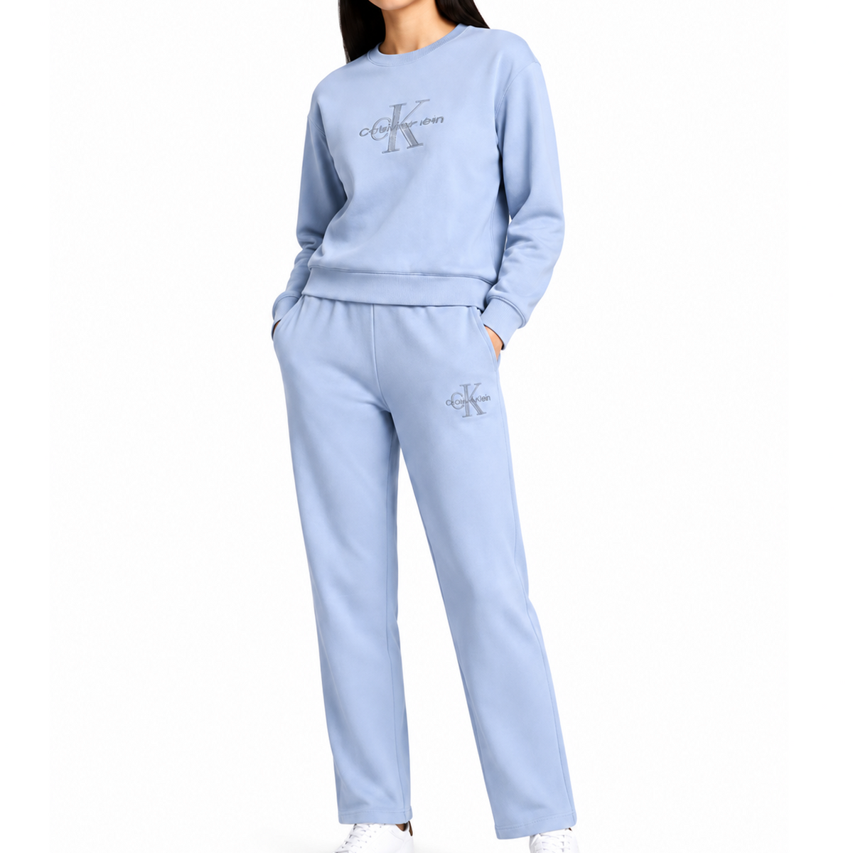 Premium Light Blue Logo Co-Ord Set for Women | Half Sleeve T-Shirt with Regular Fit Track Pants