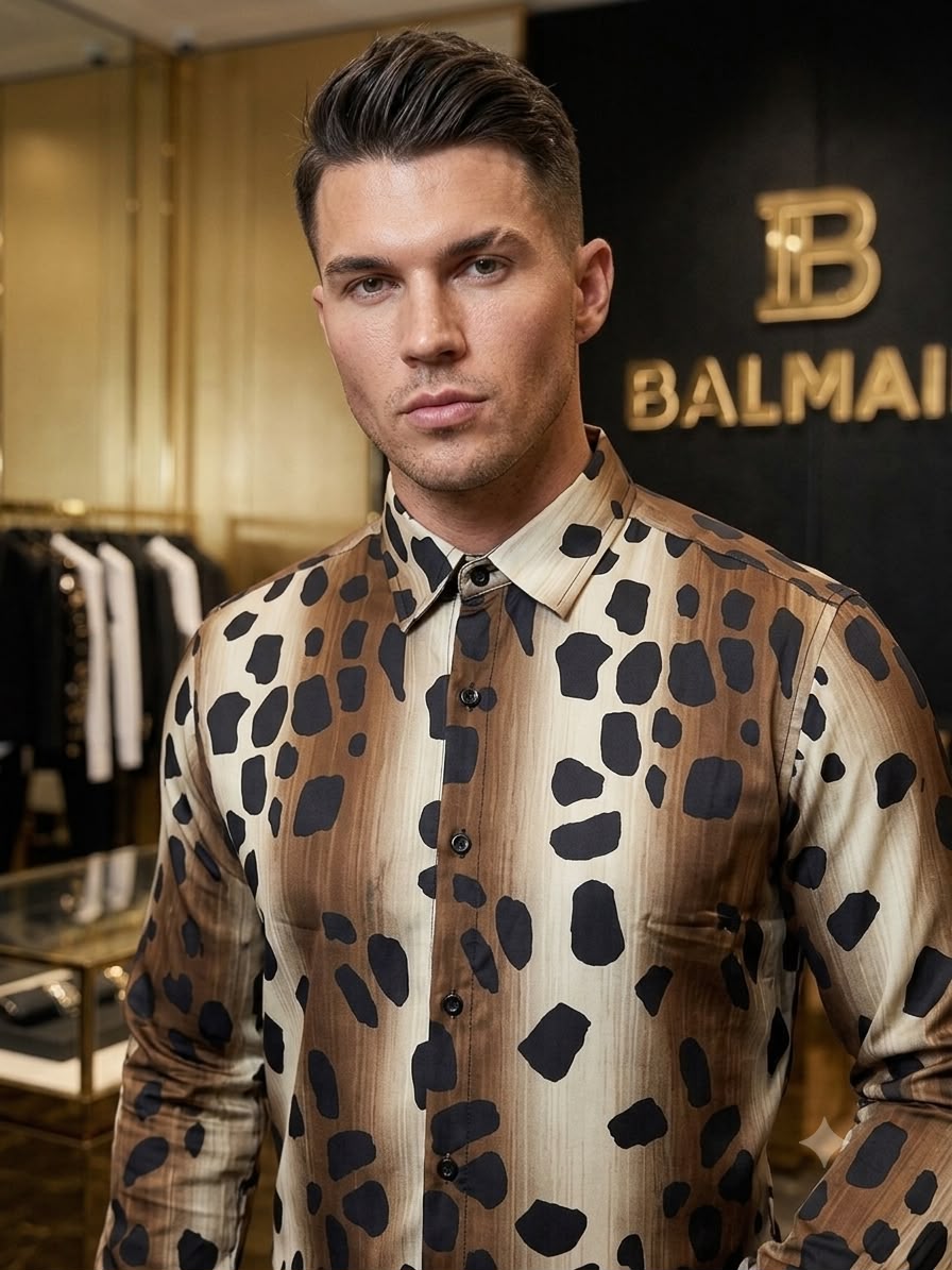 Men Brown Leopard Print Full Sleeve Shirt