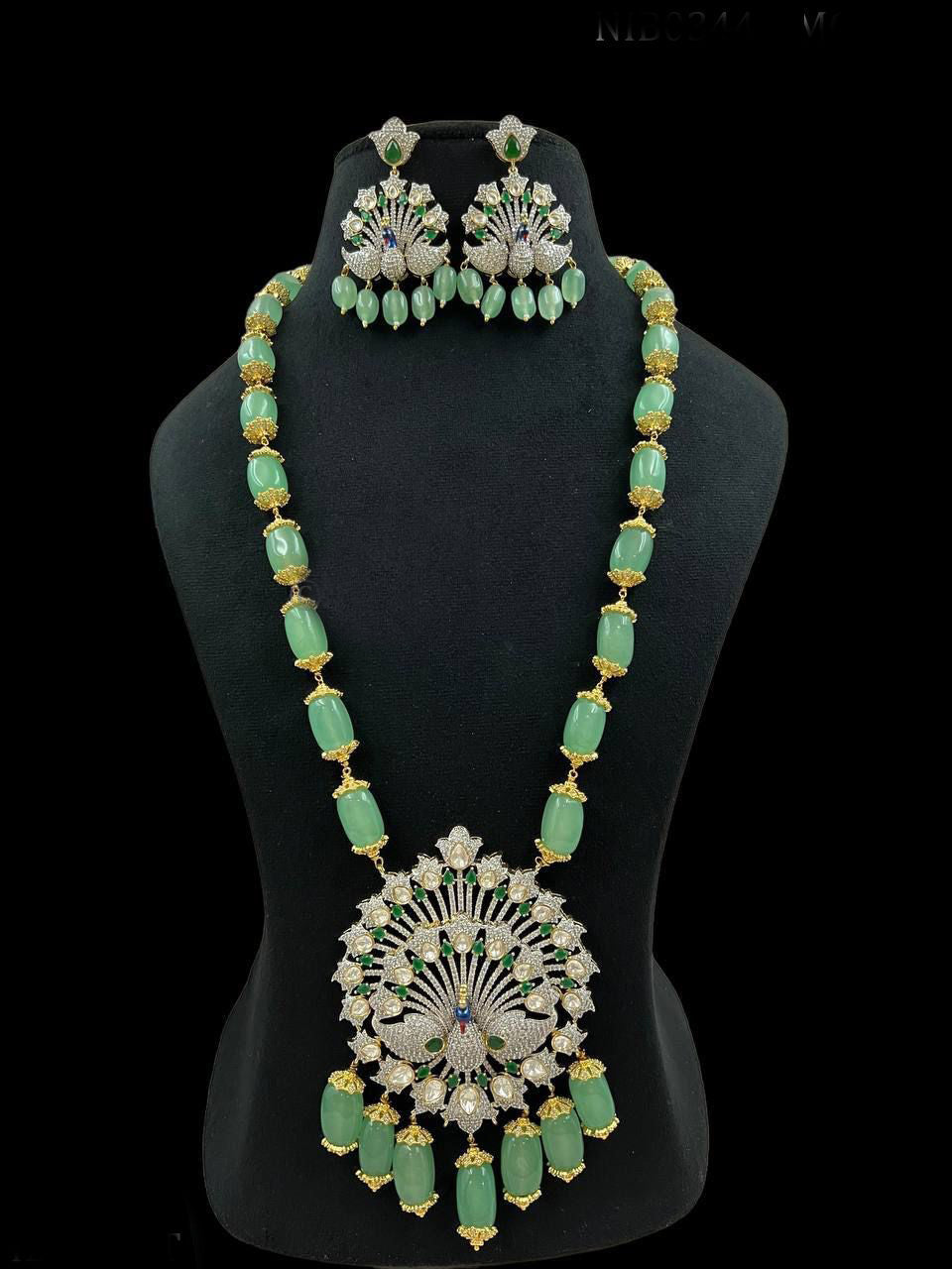 Iconic Peacock Design Pendant Long Necklace with Earrings