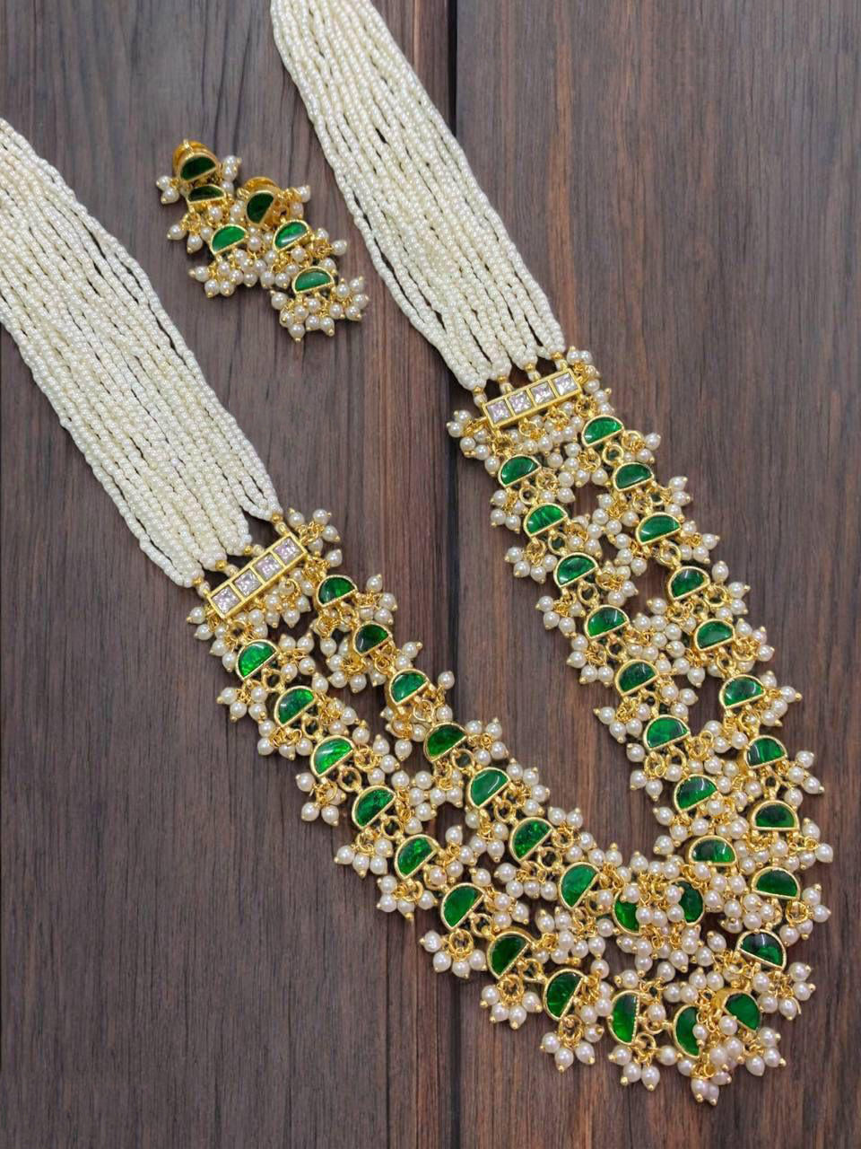 Gold Plated Traditional Kundan & Pearl Studded  Long Chain Set
