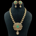 Royal  Necklace Set  with Green Stone Centerpiece & Matching Earrings