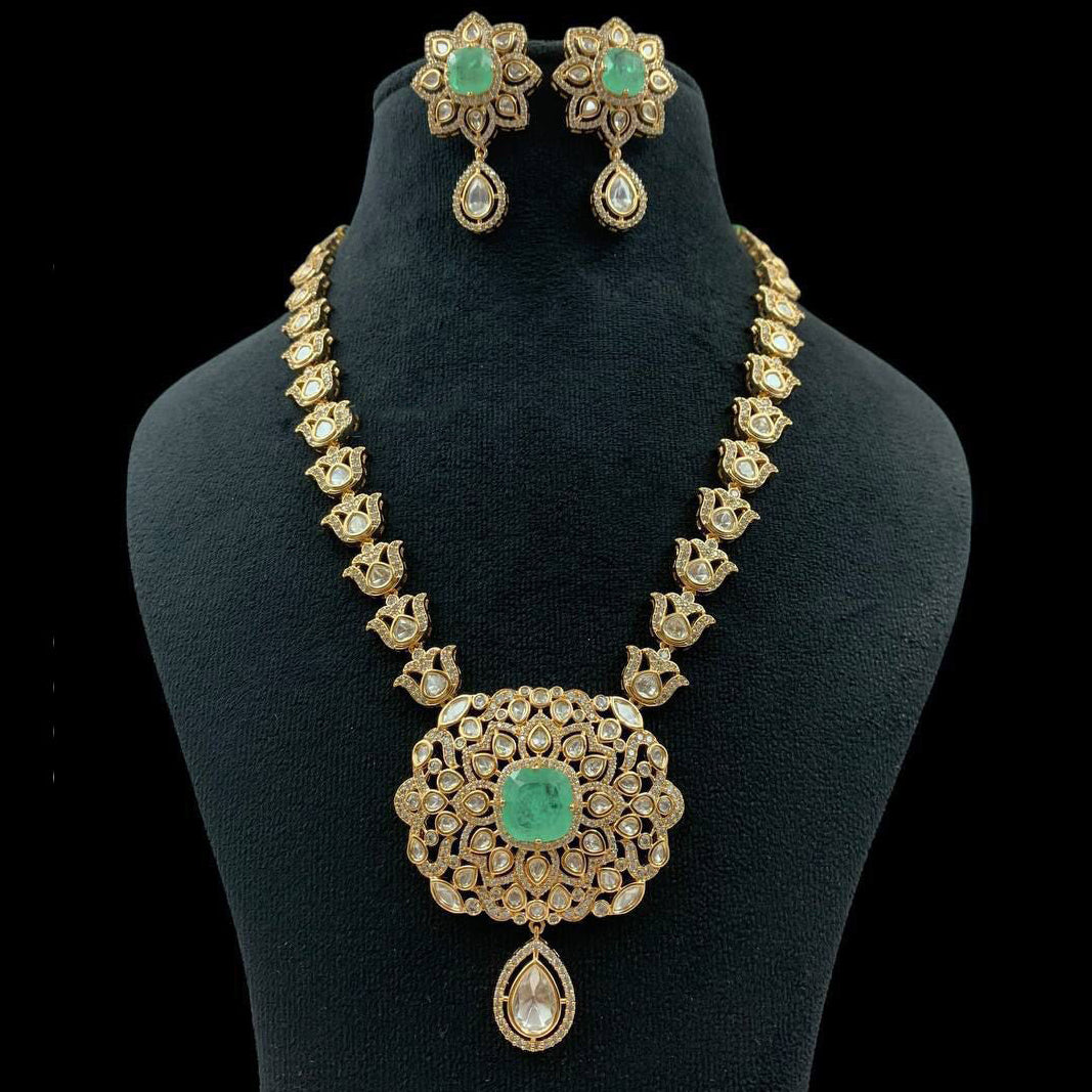 Royal  Necklace Set  with Green Stone Centerpiece & Matching Earrings
