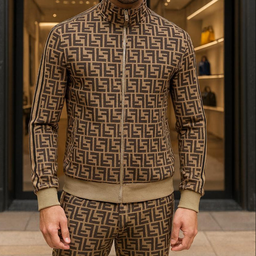 Brown Monogram Print Imported Premium Tracksuit