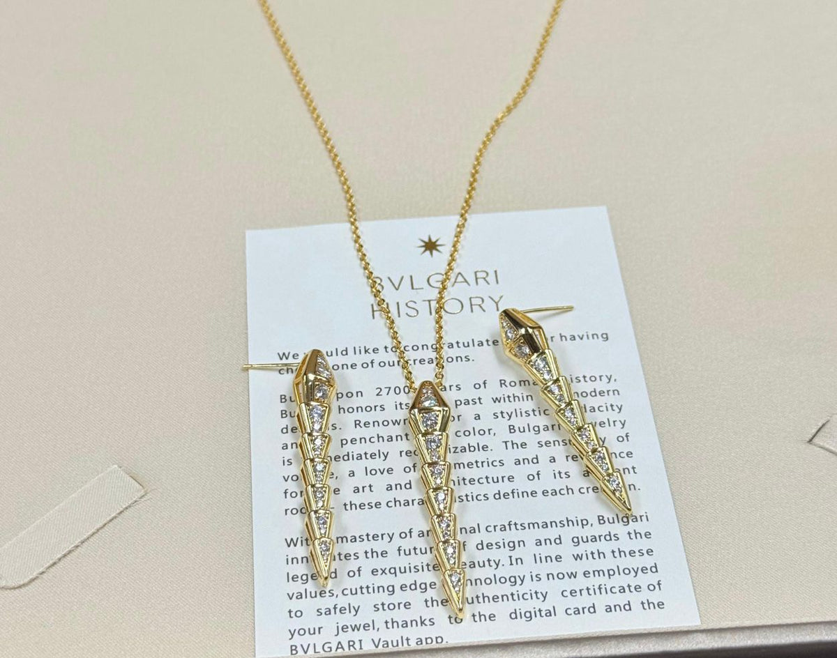 Premium Serpenti-Inspired Gold Necklace & Earrings Set