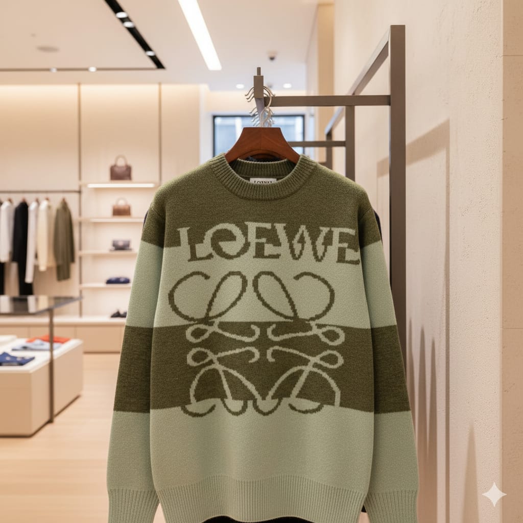 Branded  Green Striped Logo Pullover