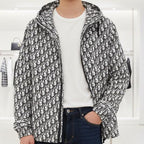 Premium Black Designer Monogram Hooded Jacket