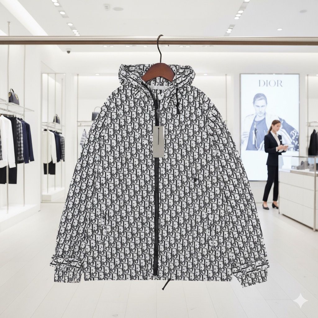 Premium Black Designer Monogram Hooded Jacket