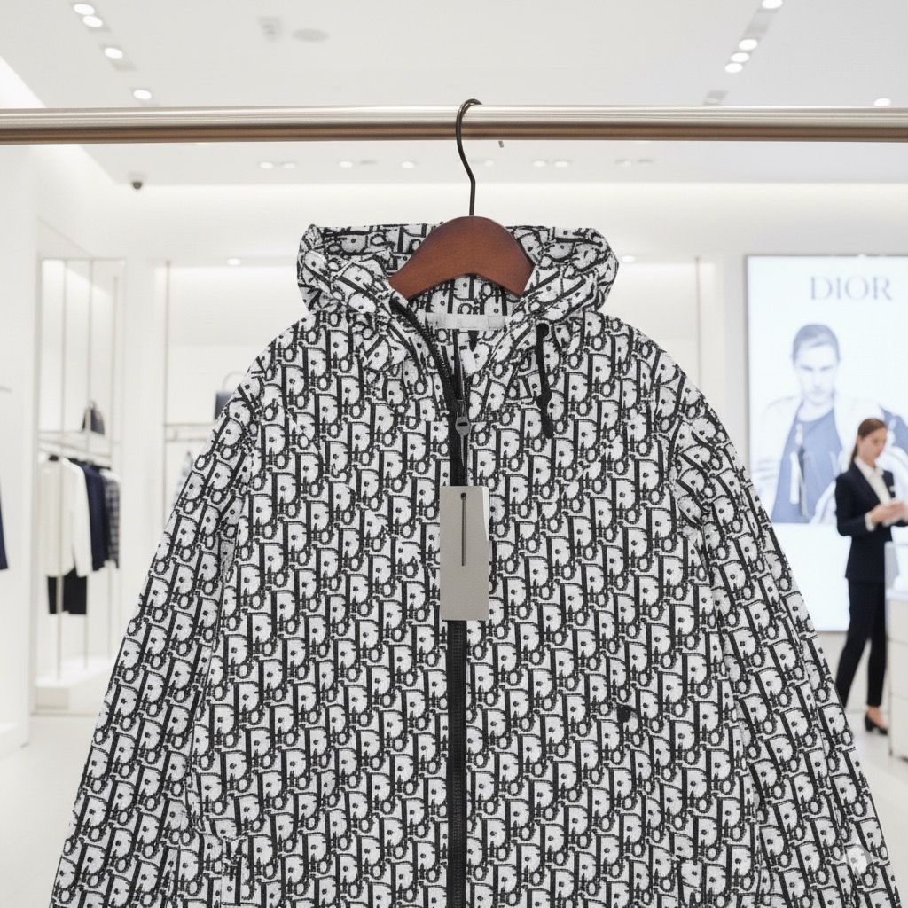 Premium Black Designer Monogram Hooded Jacket