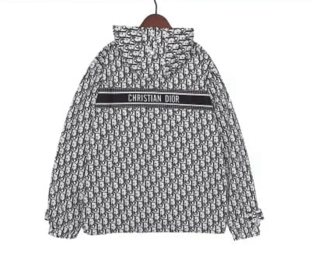 Premium Black Designer Monogram Hooded Jacket
