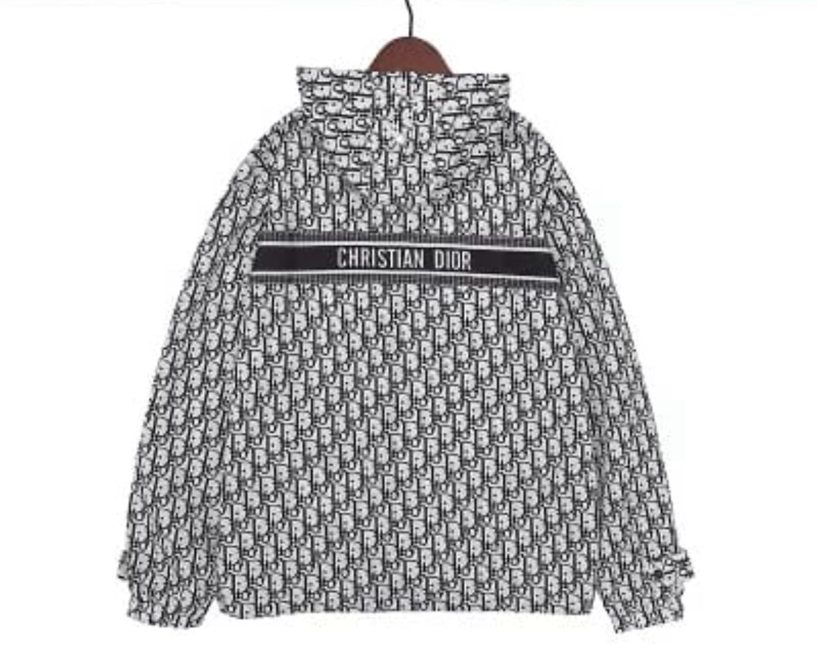 Premium Black Designer Monogram Hooded Jacket