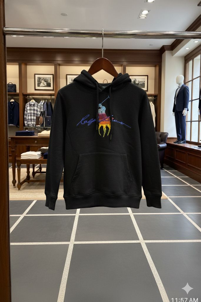 Kids Black Hoodie with Multicolor Polo Rider Print  Stylish & Comfortable