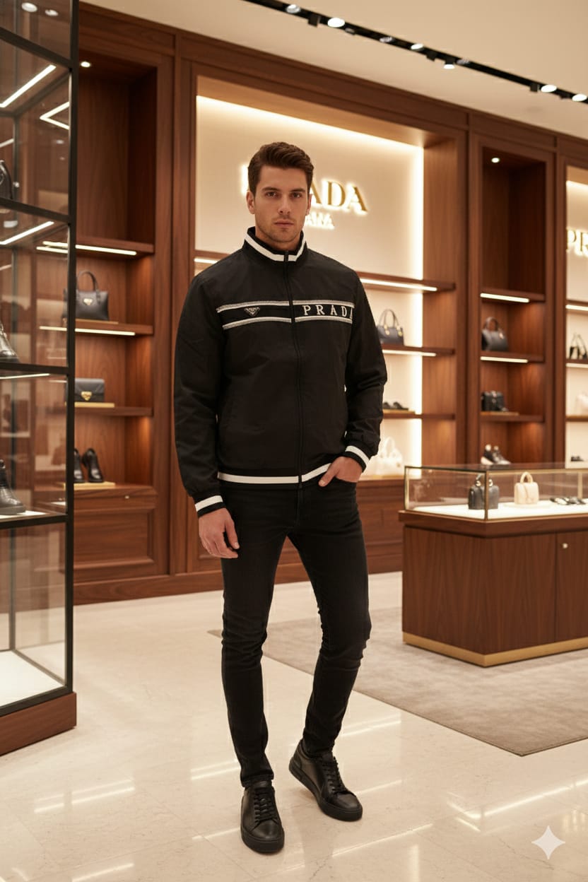 Premium Black Zip-Up Designer Jacket