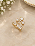 Aurveza triple stone open ring with gold-tone pave bands and sparkling CZ stones