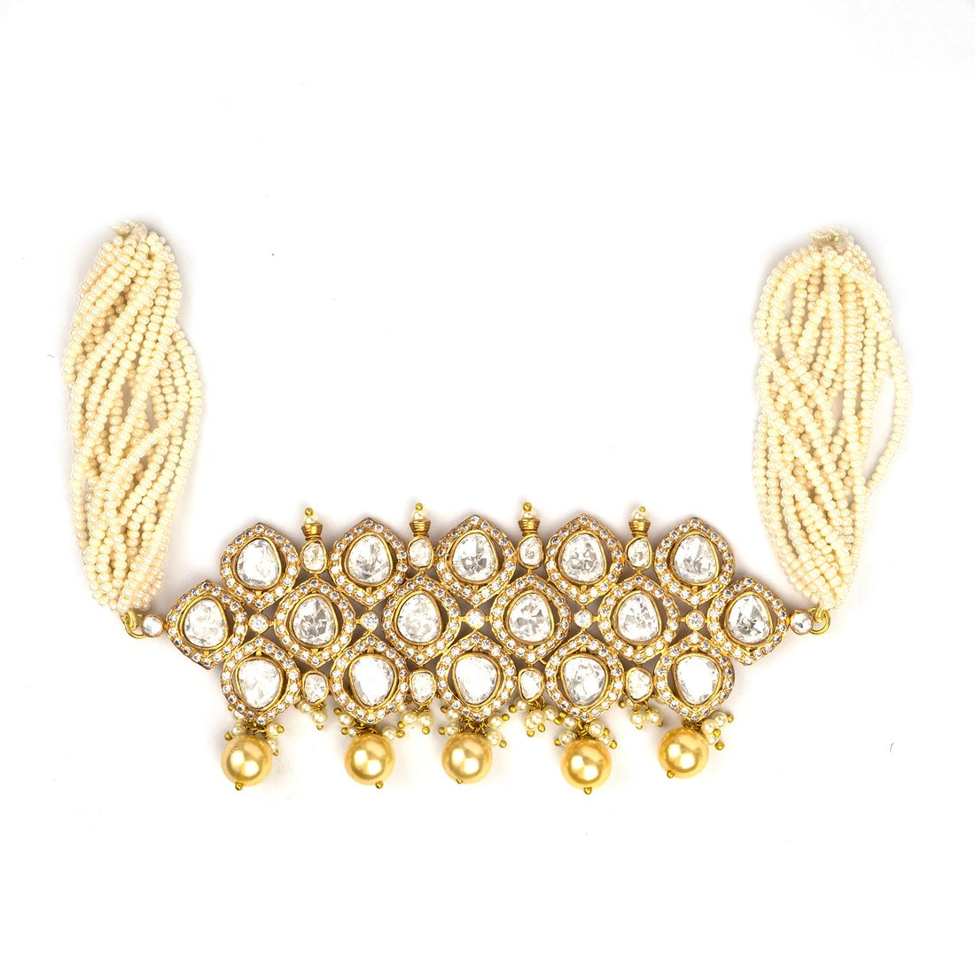Elegant Kundan Pearl Choker Necklace Set with Matching Earrings