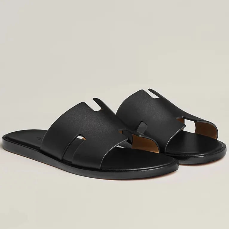 Imported & Stylish H Cut Style   Black Leather Slipper