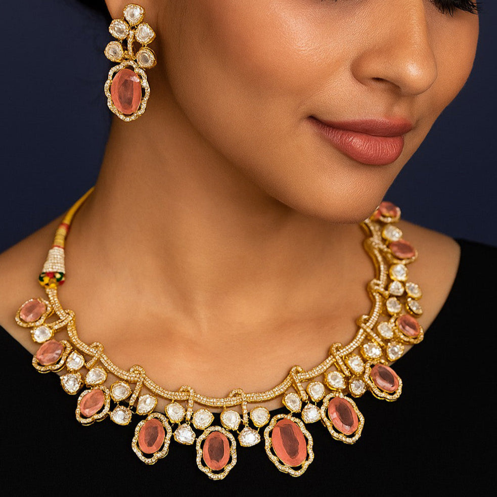Pastel Pink Kundan Choker Necklace Set