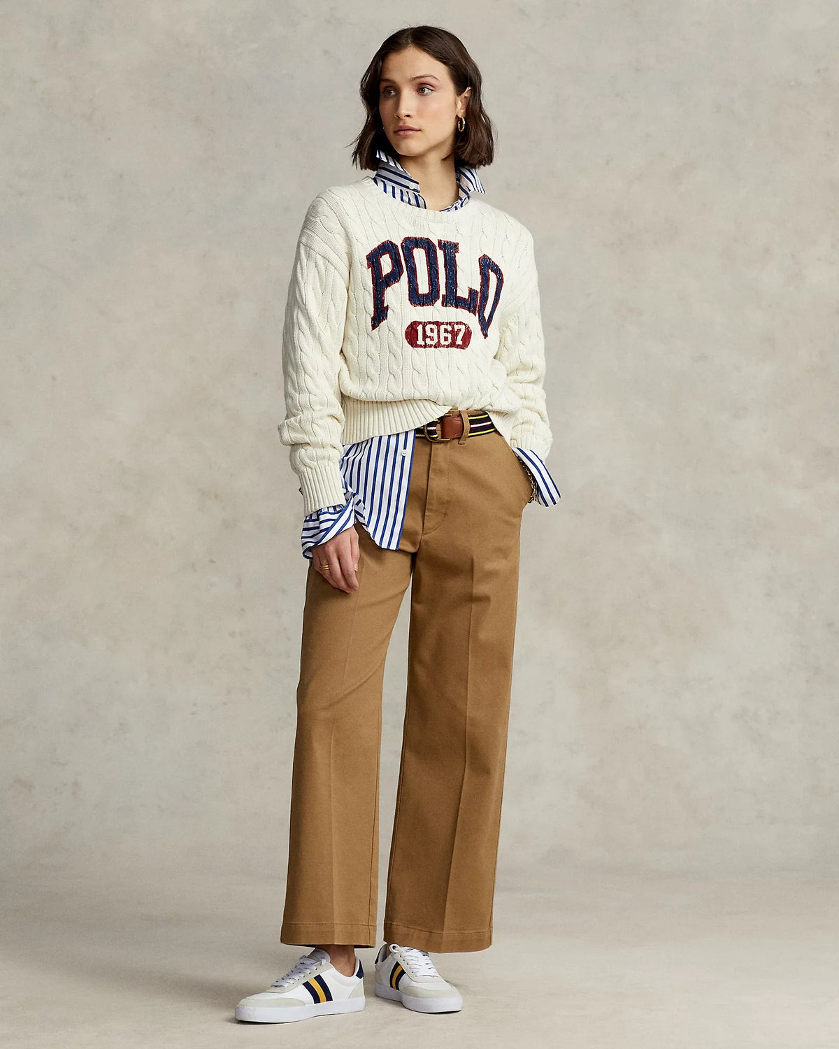Premium Logo Cable Knit Crewneck Pullover