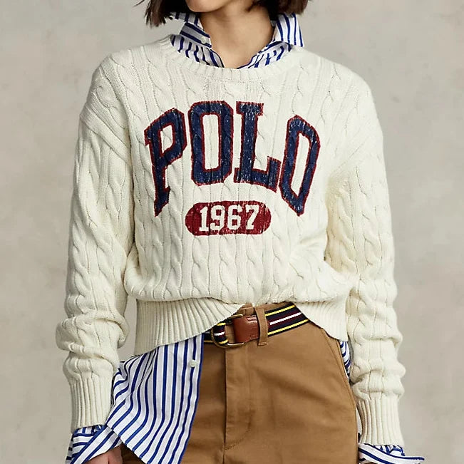 Premium Logo Cable Knit Crewneck Pullover
