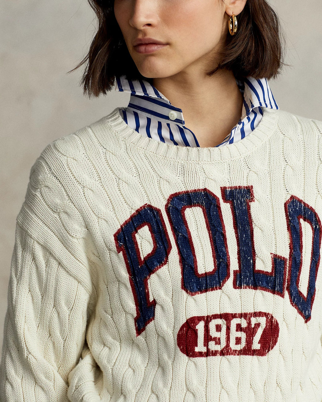Premium Logo Cable Knit Crewneck Pullover