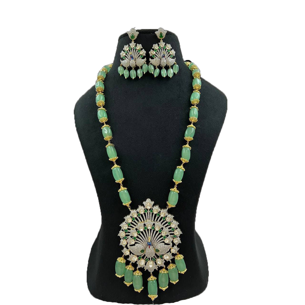 Iconic Peacock Design Pendant Long Necklace with Earrings