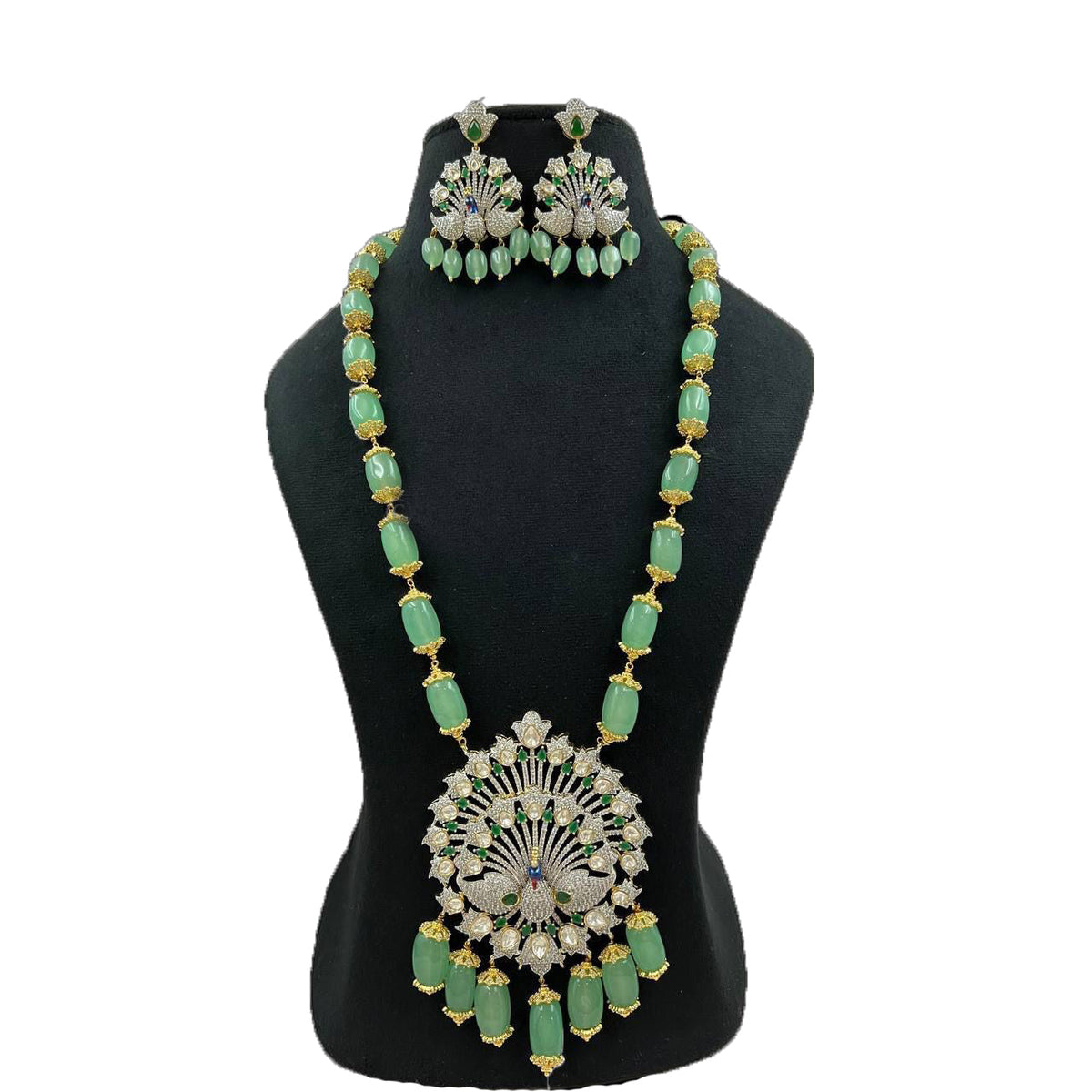 Iconic Peacock Design Pendant Long Necklace with Earrings